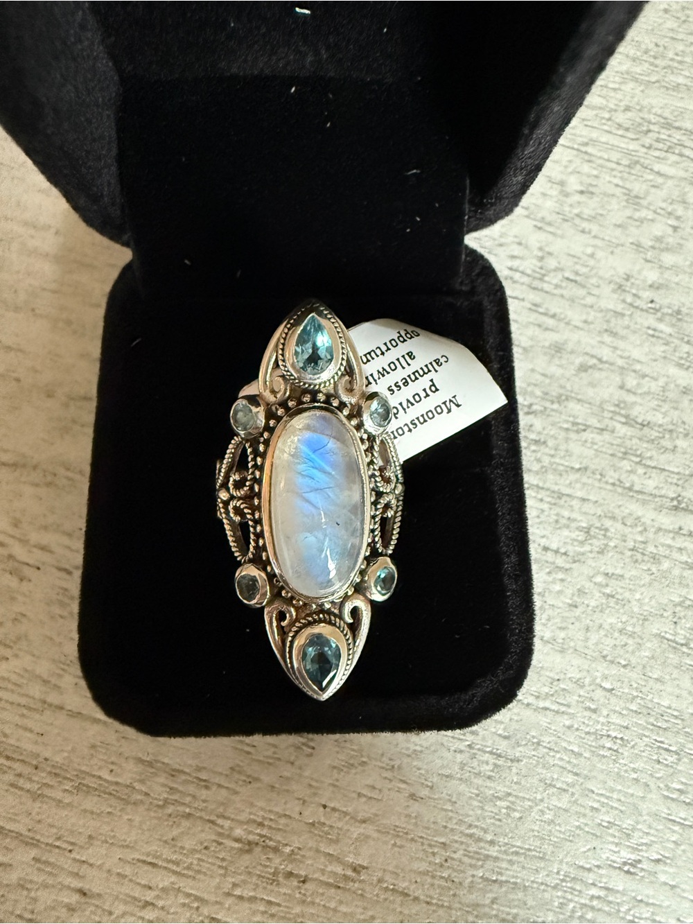 Sterling Silver-Plated Moonstone and Blue Topaz Marquise Ring - Picture 5 of 5